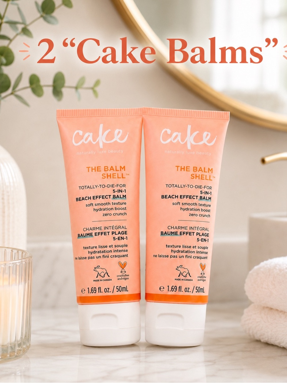 Cake The Balm Shell Beach Effect Balm 5-in-1 Hair Styling 1.69 fl oz - 2 Balms